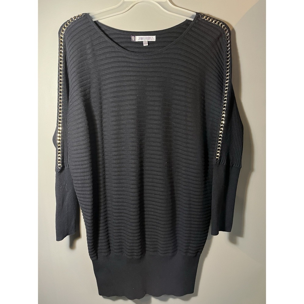 Jennifer‎ Lopez Black Sweater Gold Accent 3/4 Sleeve Women's Size Large